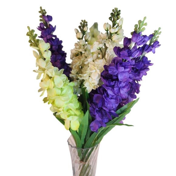 Artificial Snapdragon Bouquet 3 Stems Each Color Purple White Yellow Faux Floral - Picture 8 of 13